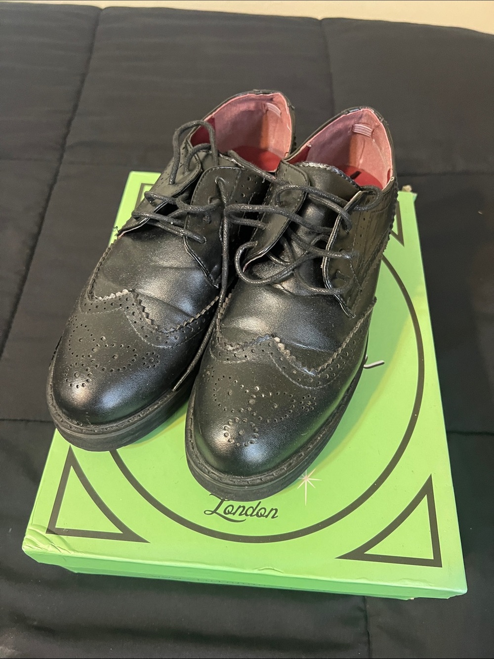 Black creeper, Oxford, torn once with box, Lulu Hun size 5 Uk 38 Eur  us 7-7.5